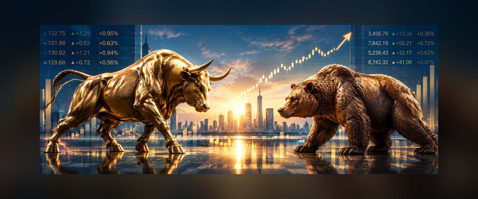Goldener Bulle und bronzener Bär über Marktcharts